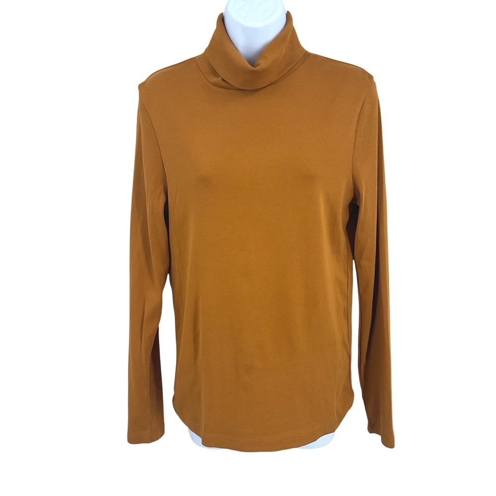 J.Crew Turtleneck Top Womens L Orange Cotton Minimalist Dark Academia Layering